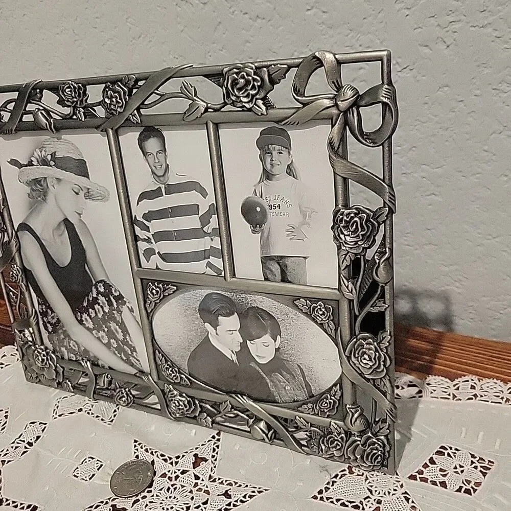 Vintage Deadstock Floral Pewter Photo/collage Frame 10x8  Holds 4 Pictures NIB